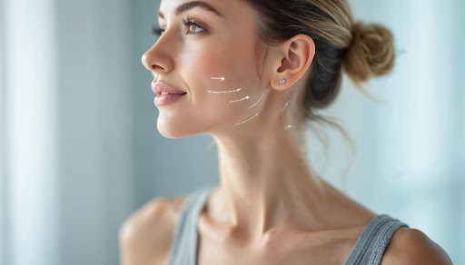 Patient with youthful appearance benefiting from RF skin tightening and collagen stimulation treatment