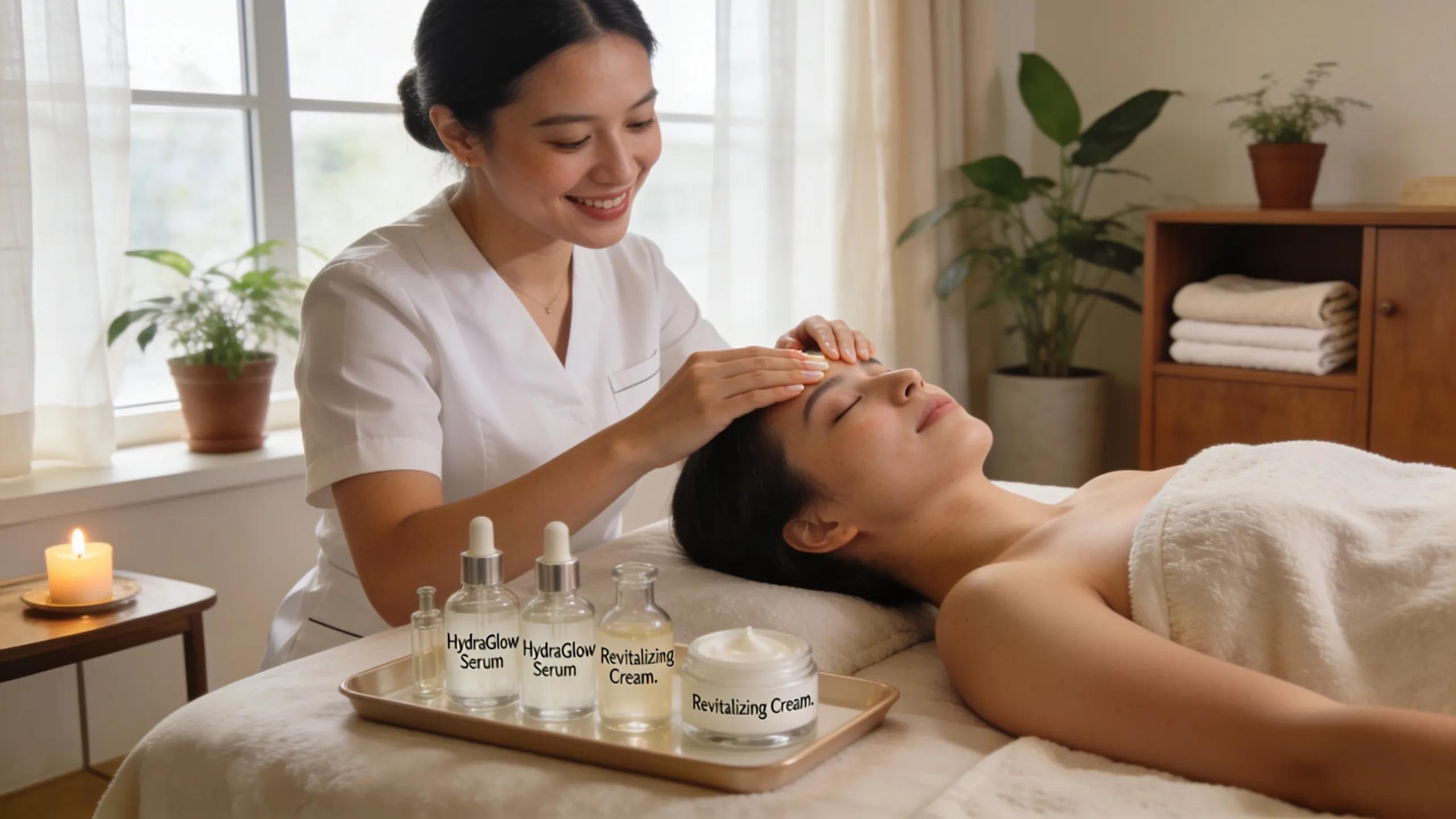 Custom facial treatment in a tranquil spa setting highlighting expert skincare and relaxation